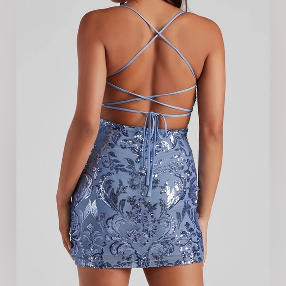 Windsor Strapless Navy Sequin Dress - Picture 2 of 14